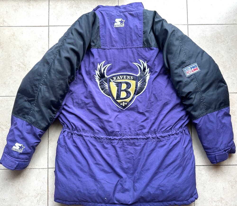 Baltimore Ravens 90s STARTER puffer Trench jacket L purple NFL Pro Line vintage